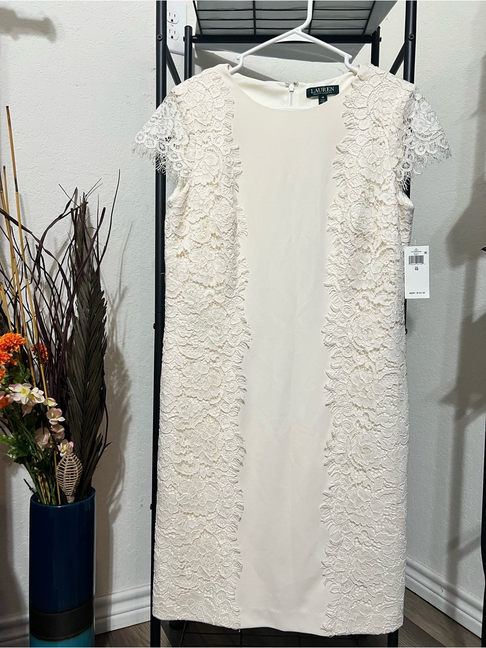 NWT Lauren Ralph Lauren Cream Lace-Trim Dress Size 10